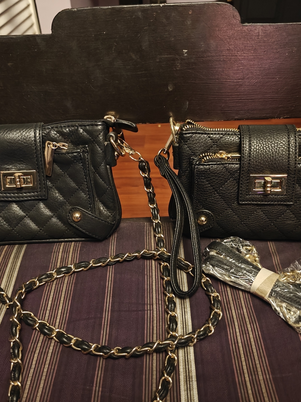 Charming Charlie Black Quilted & Pebbled Crossbody Duo with Gold Hardware